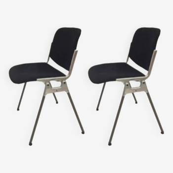 Pair of G. PIretti chairs for Castelli 70s reupholstered in black velvet