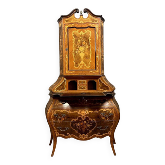 Cabinet secrétaire Scriban galbé origine LOMBARDIE de style louis XV en bois nobles vers 1900