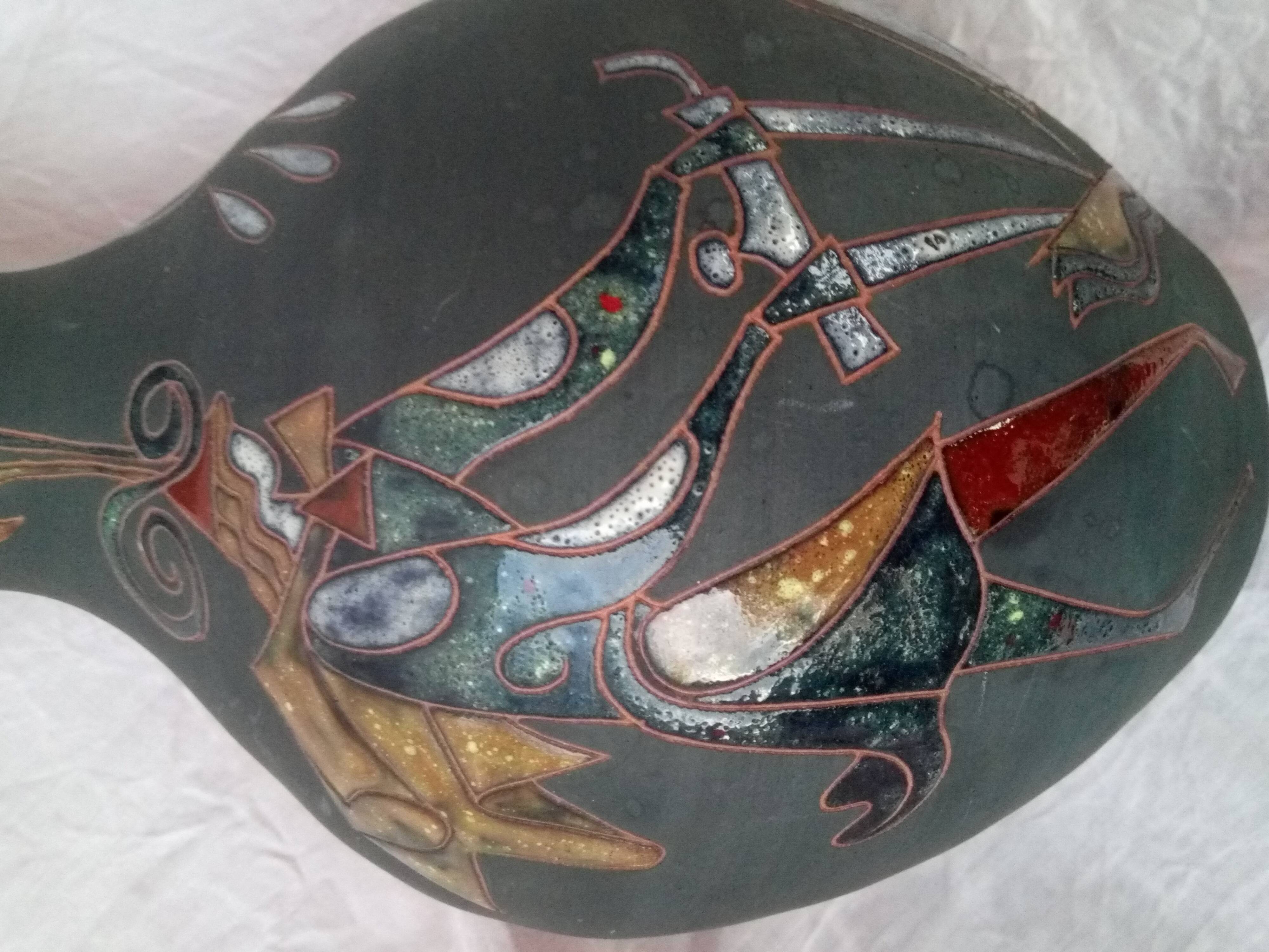 Vase with enamelled mythological decoration, signature to decipher 1950