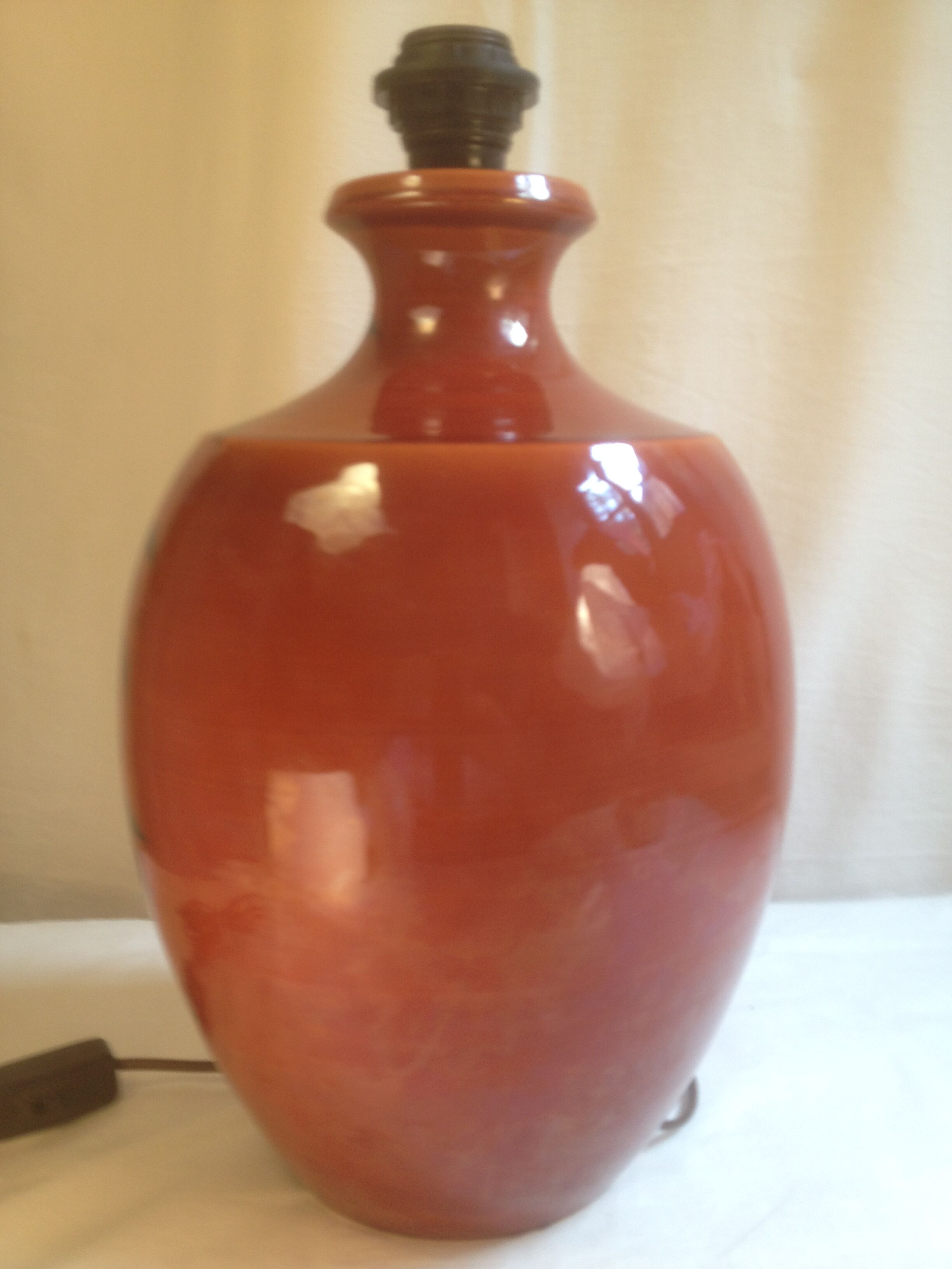 Ochre ceramic lamp base with bamboo decoration