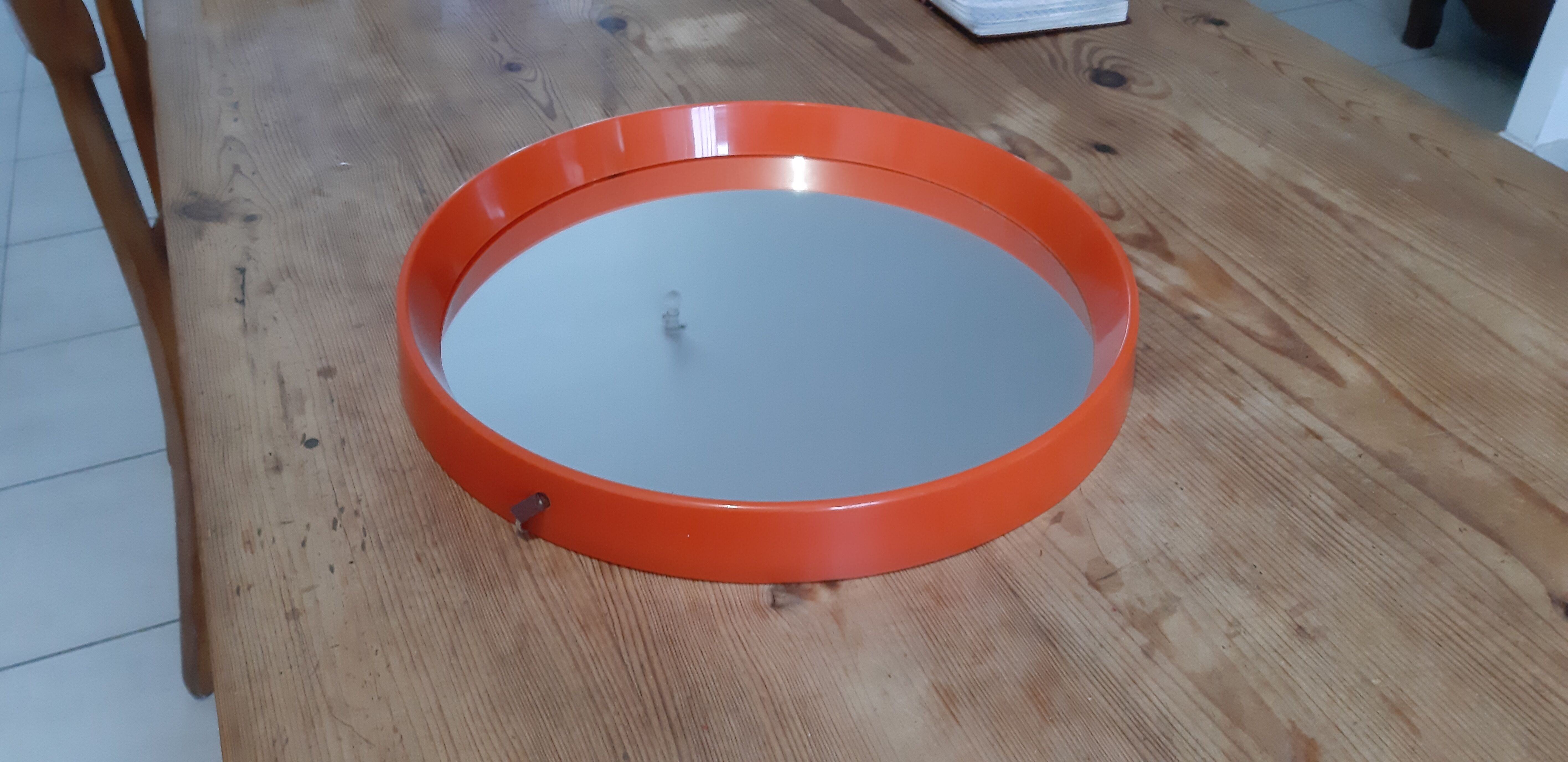 Vintage mirror round plastic orange