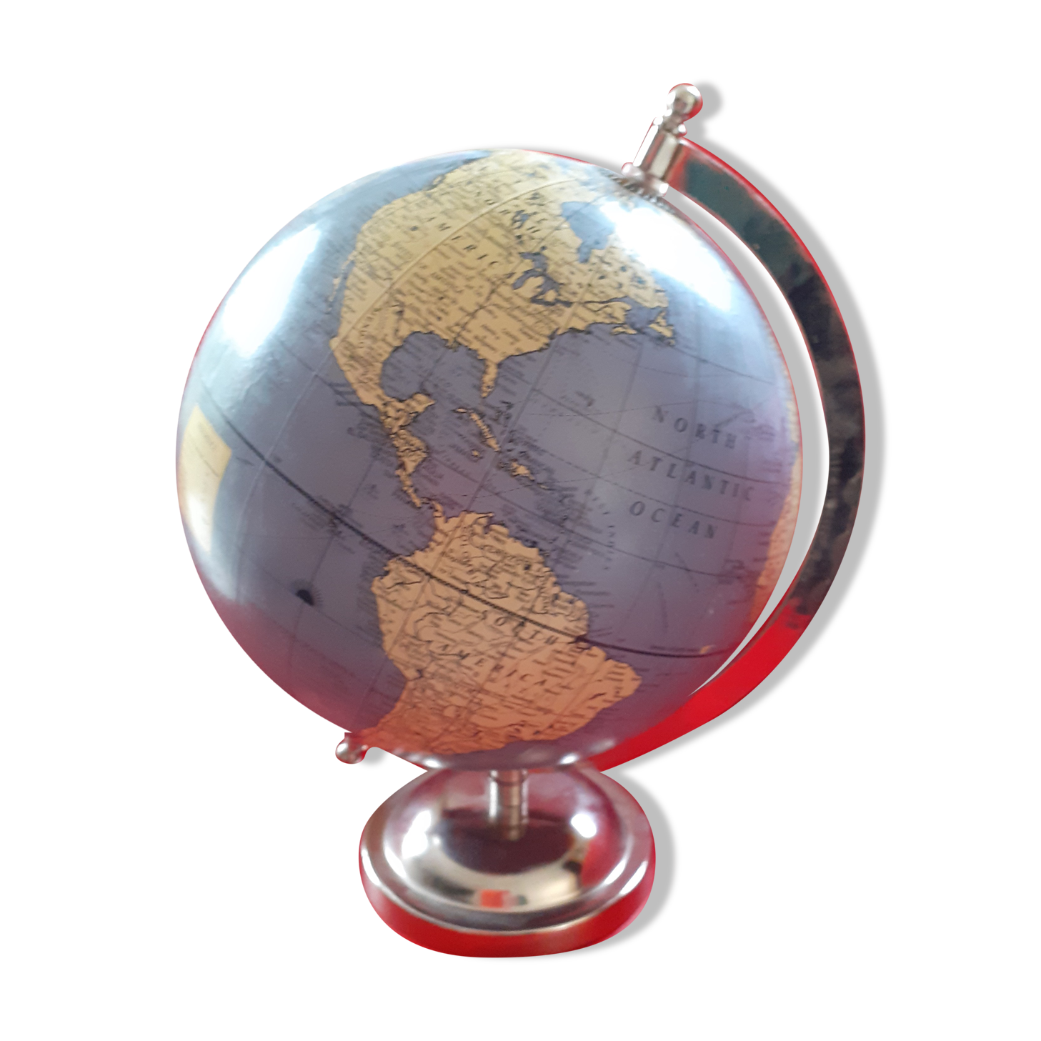 Vintage world map, chrome base