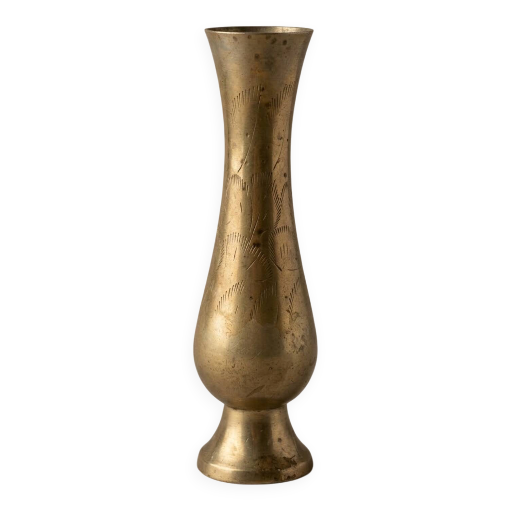 Vase soliflore vintage en laiton gravé
