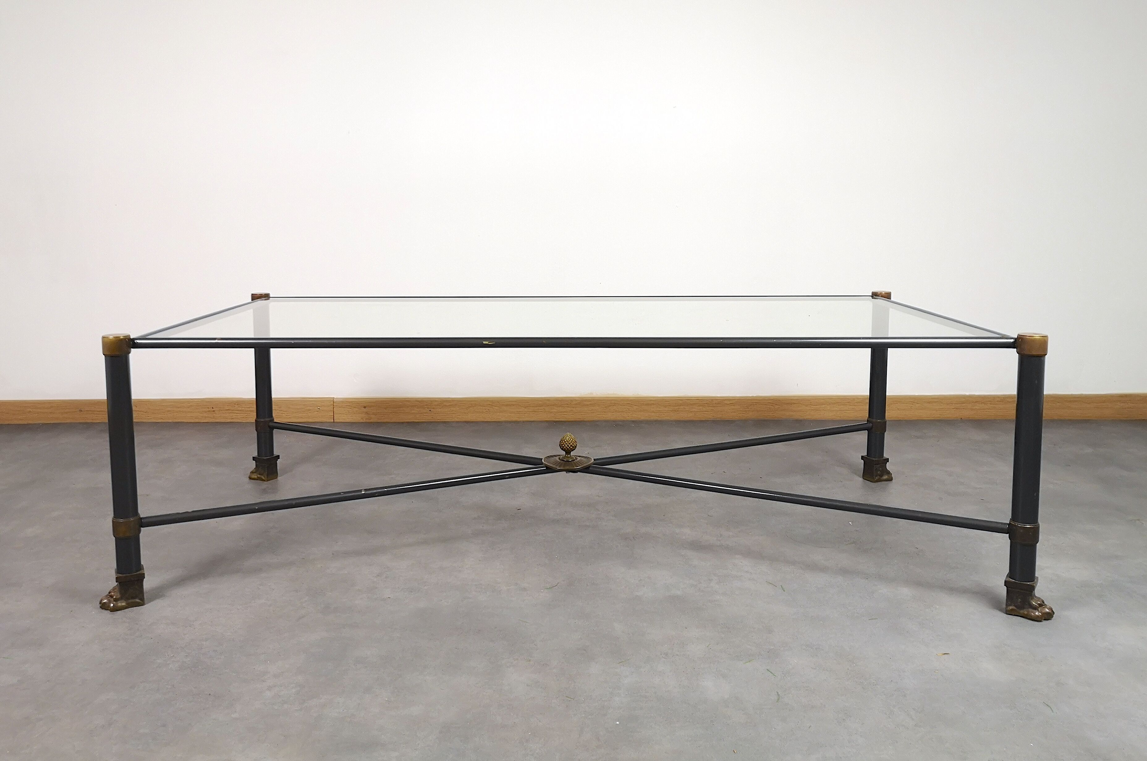 Vintage table, brass glass metal, circa 1950