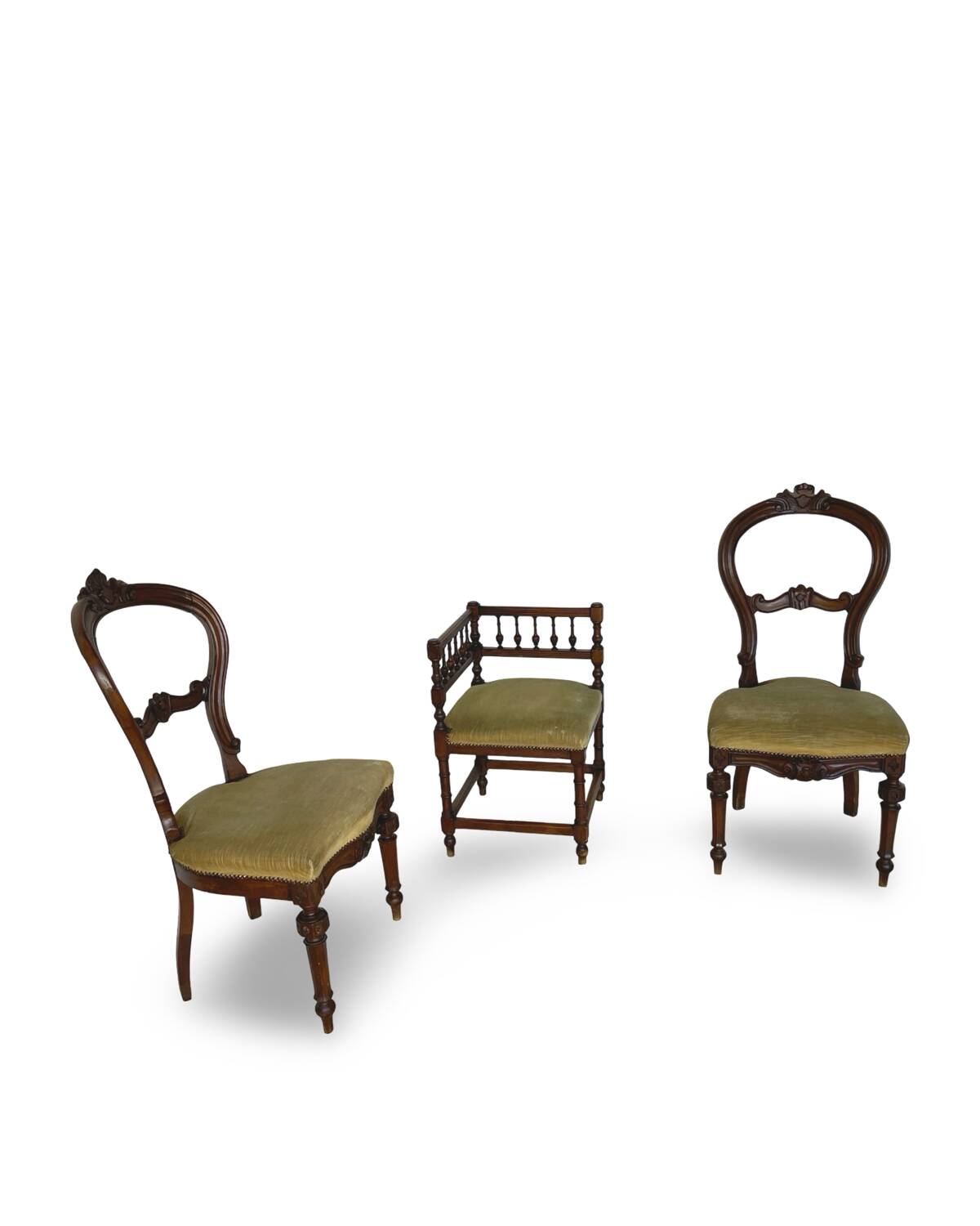 2 chaises et 1 chaise de coin italiennes, années 1950