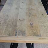 Industrial table solid oak tray and cast-iron footing