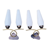 Pair of wall lamps, brass and opaline, vintage, Maison Lunel, 50s
