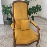 Fauteuil Voltaire style Louis Philippe restauré Jaune Moutarde