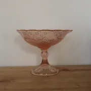 Vintage pink glass footed bowl – Star-decorated compote with draping – Ø 24 cm