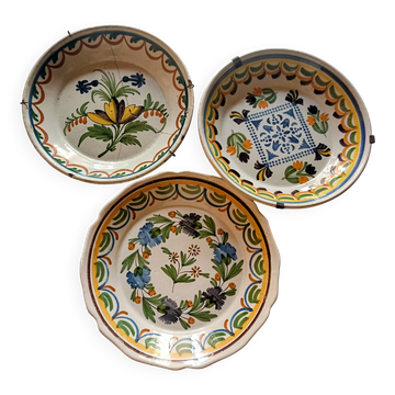 3 earthenware plates from Nevers, 18th century