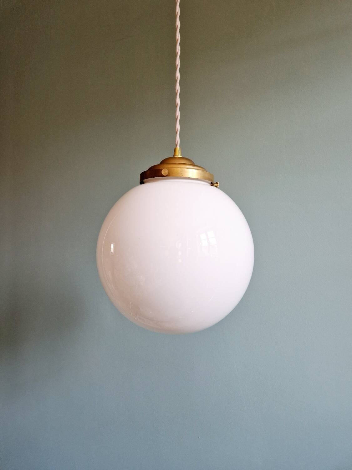 Art Deco pendant light in white opaline, 1920s-30s