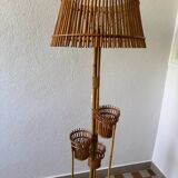 50s rattan plant stand floor lamp