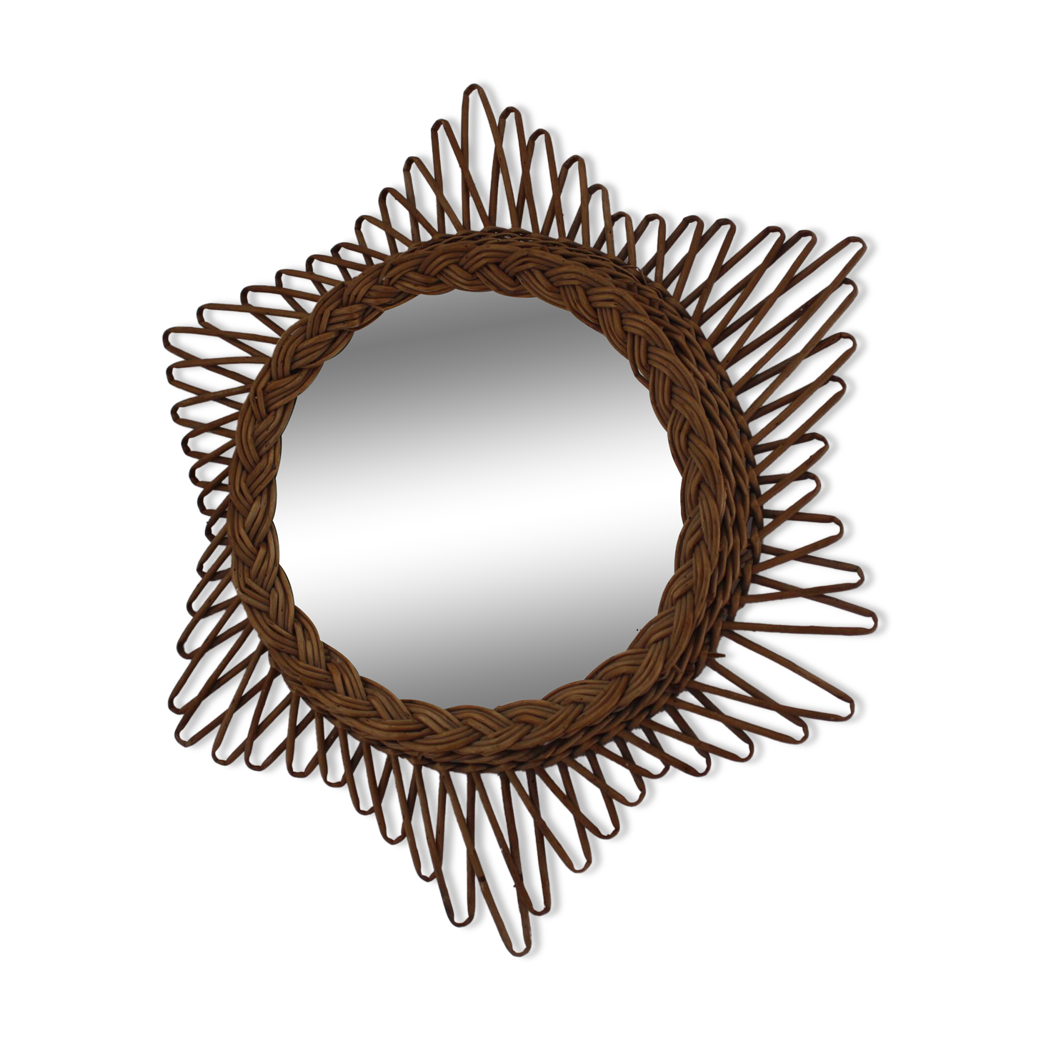 Old rattan star witch mirror vintage design 50s 60s