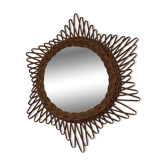 Ancien miroir sorciere etoile en rotin design vintage annees 50 60