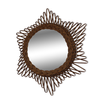 Old rattan star witch mirror vintage design 50s 60s