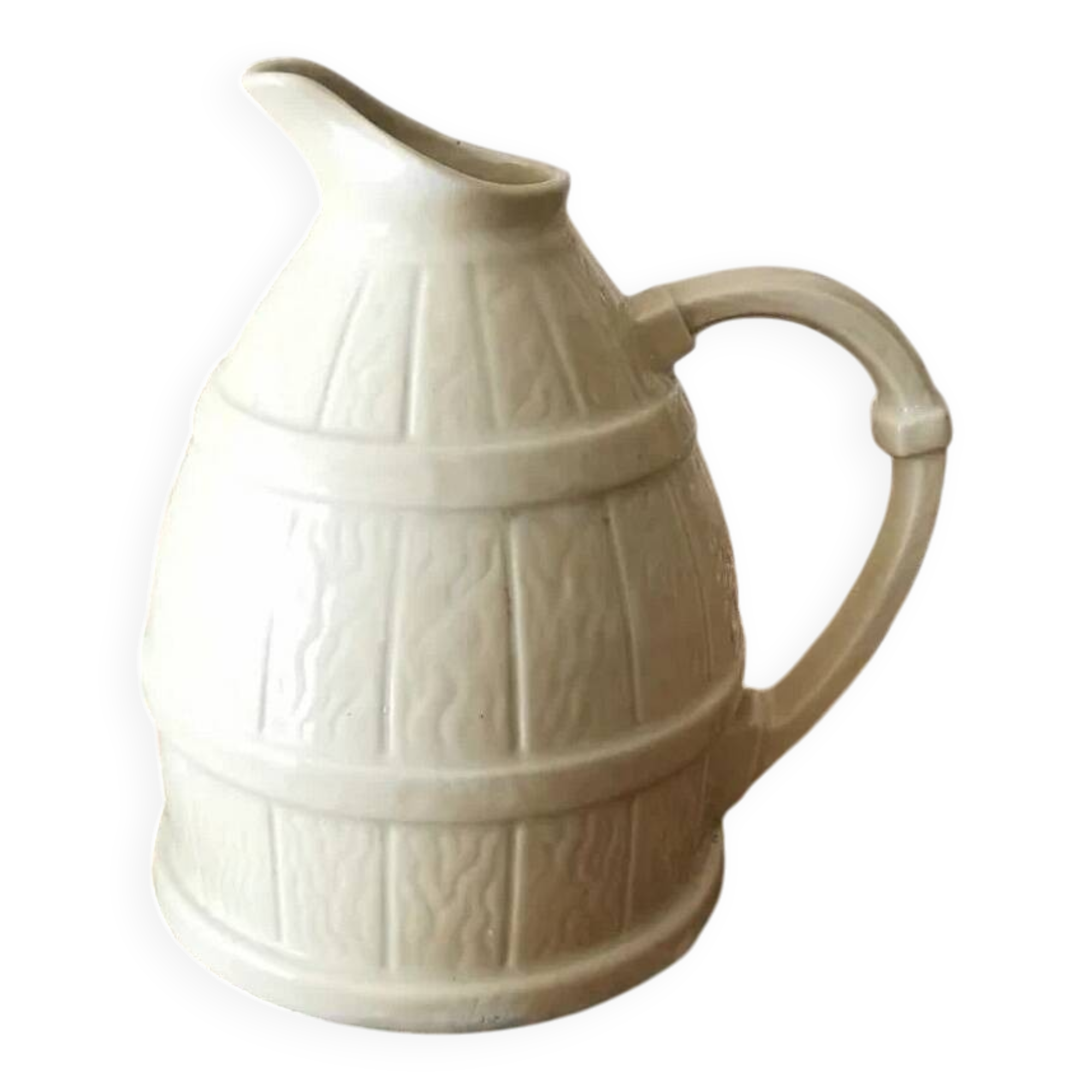 Pichet Tonneau Vintage, Barbotine blanc cassé