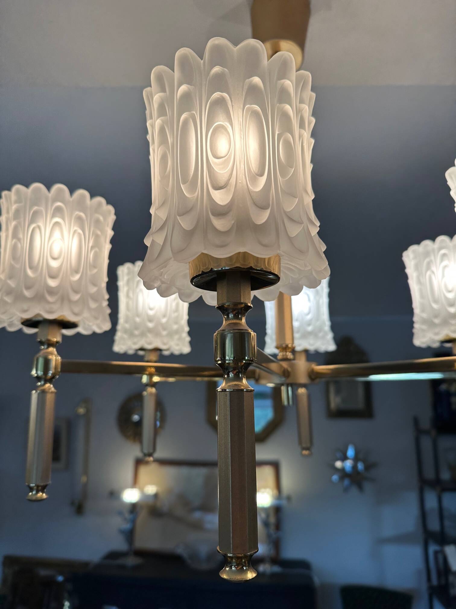 Brass and glass chandelier 1970
