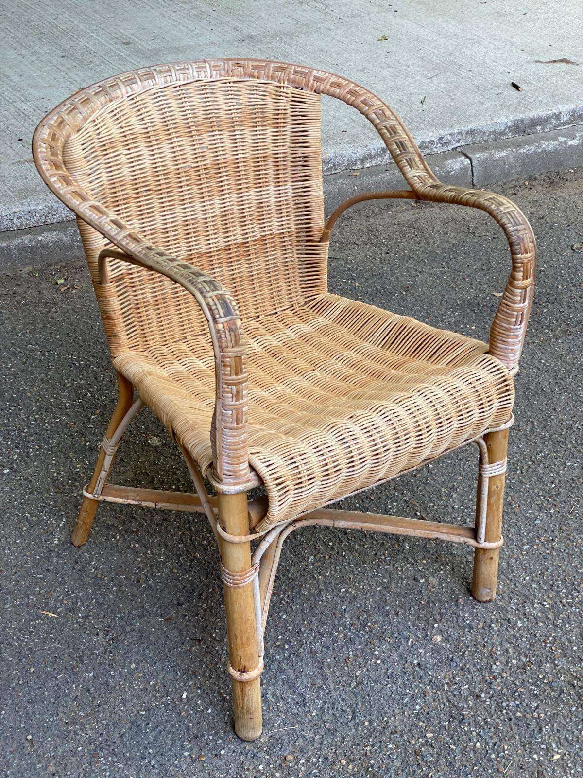 Fauteuil rotin et osier adulte 1970