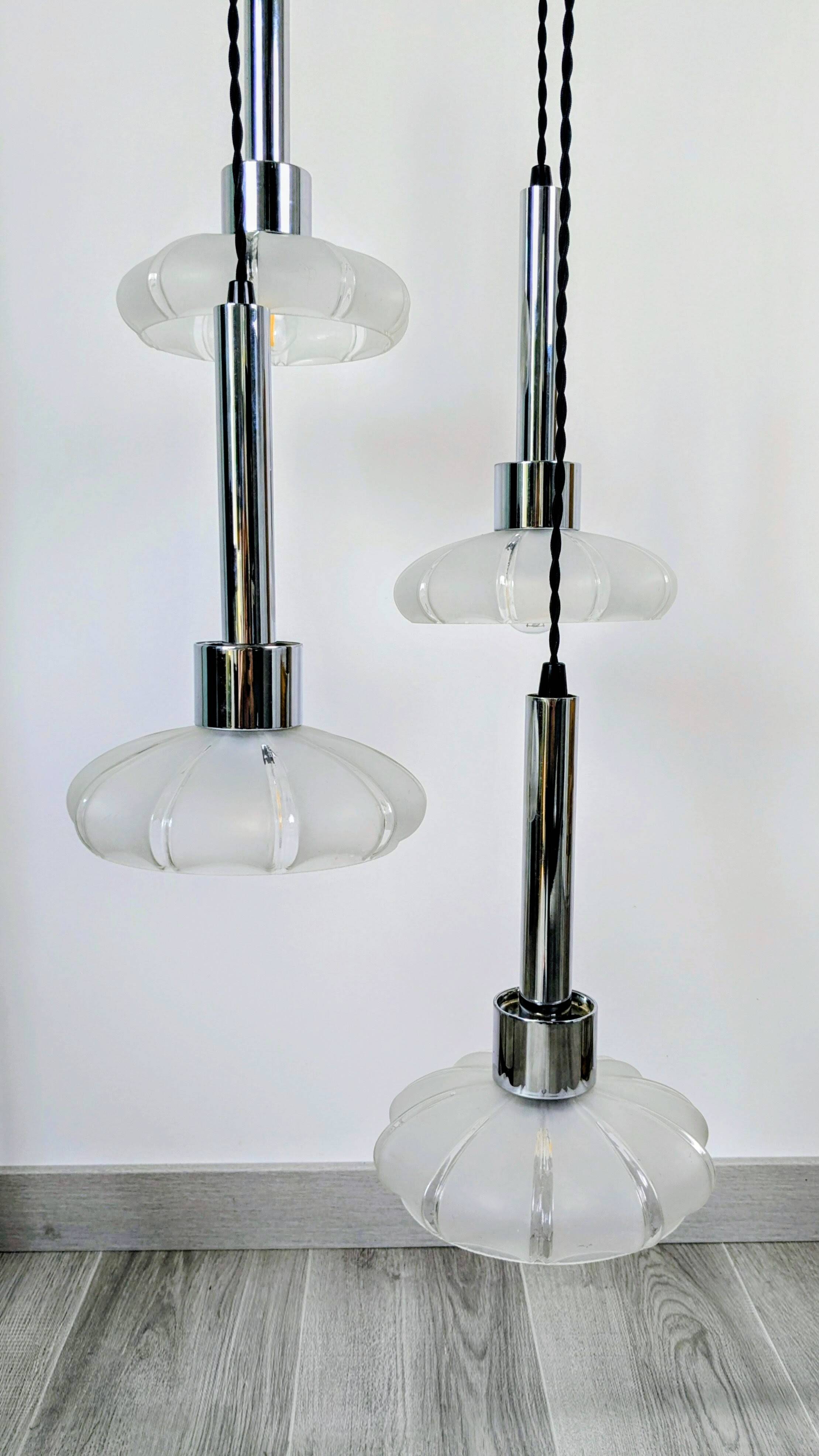 4-light pendant light – Art Deco Czech glass shades – vintage frame