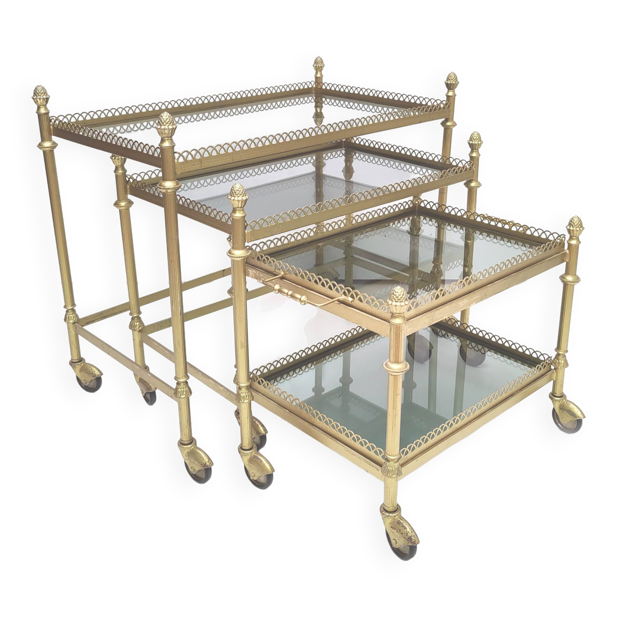 Desserts nesting tables gilded metal and smoked glass