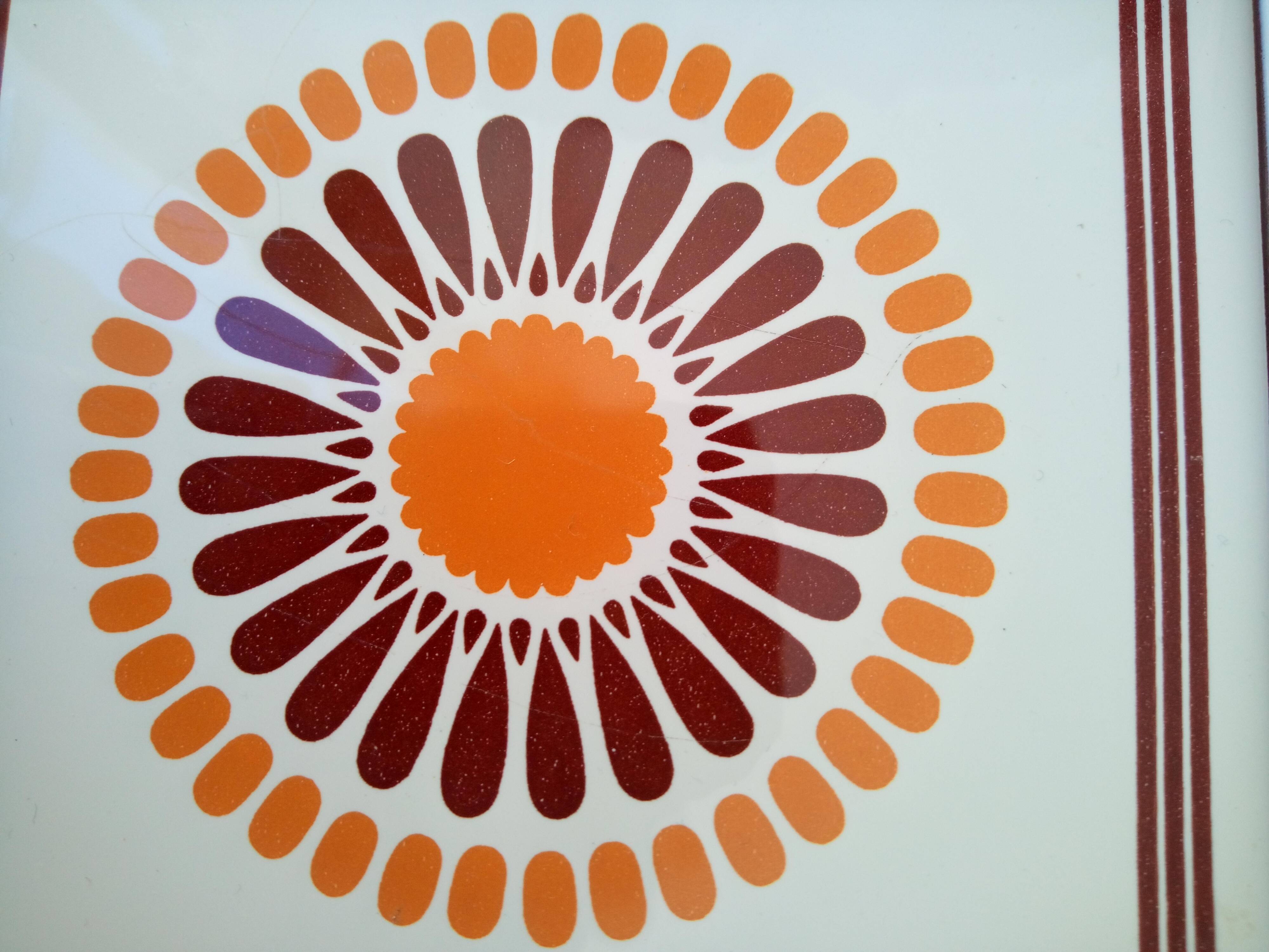 Set of decorative tiles from the 70s, orange pop flowers