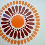 Set of decorative tiles from the 70s, orange pop flowers