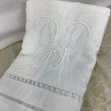 Old linen sheet with monogram embroidery