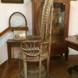 Large Emmanuelle chair in wicker and rattan Era 1970