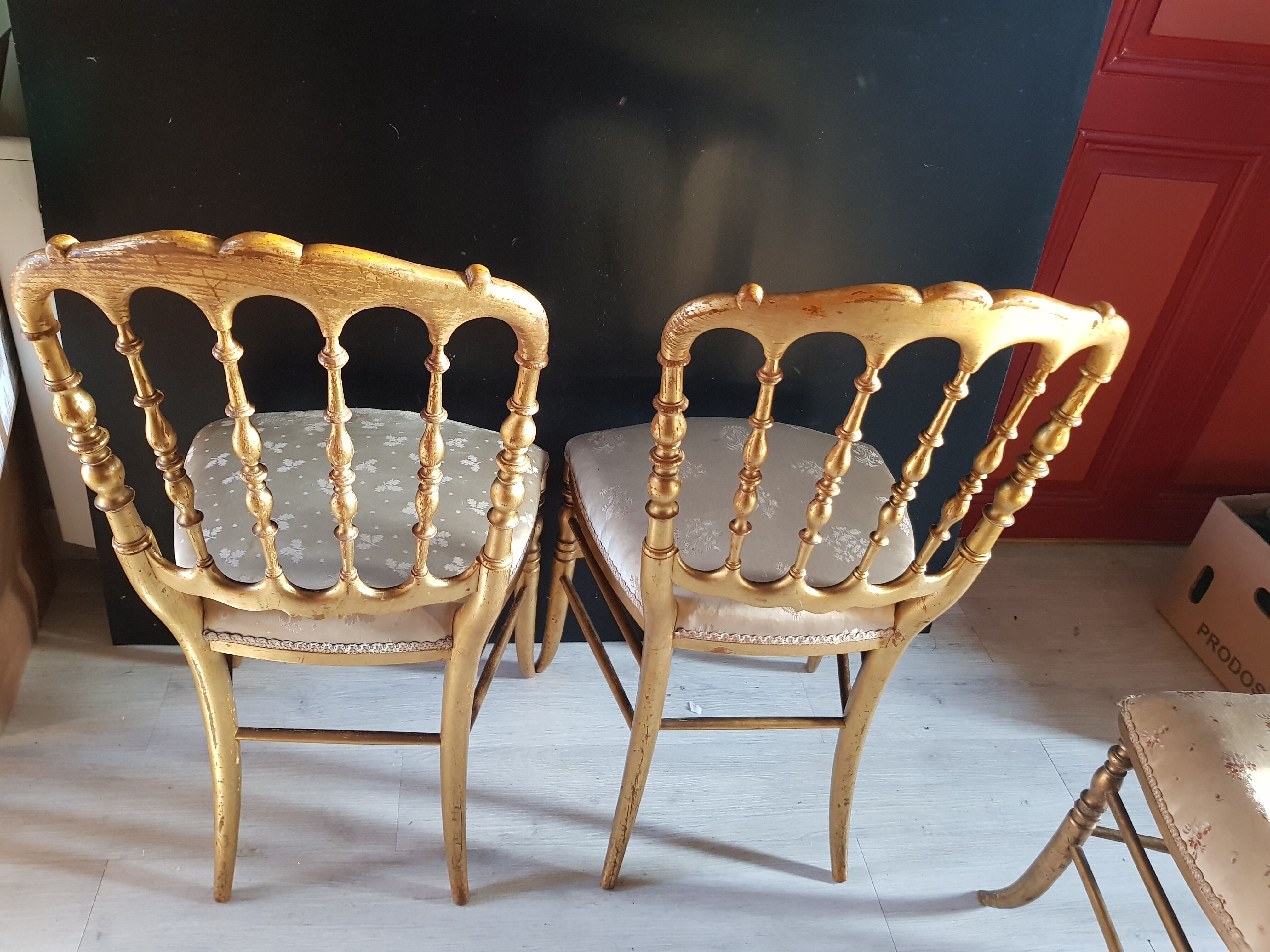Set of 3 gilded chairs in Napoleon III style - Stamped Faubourg Saint Antoine