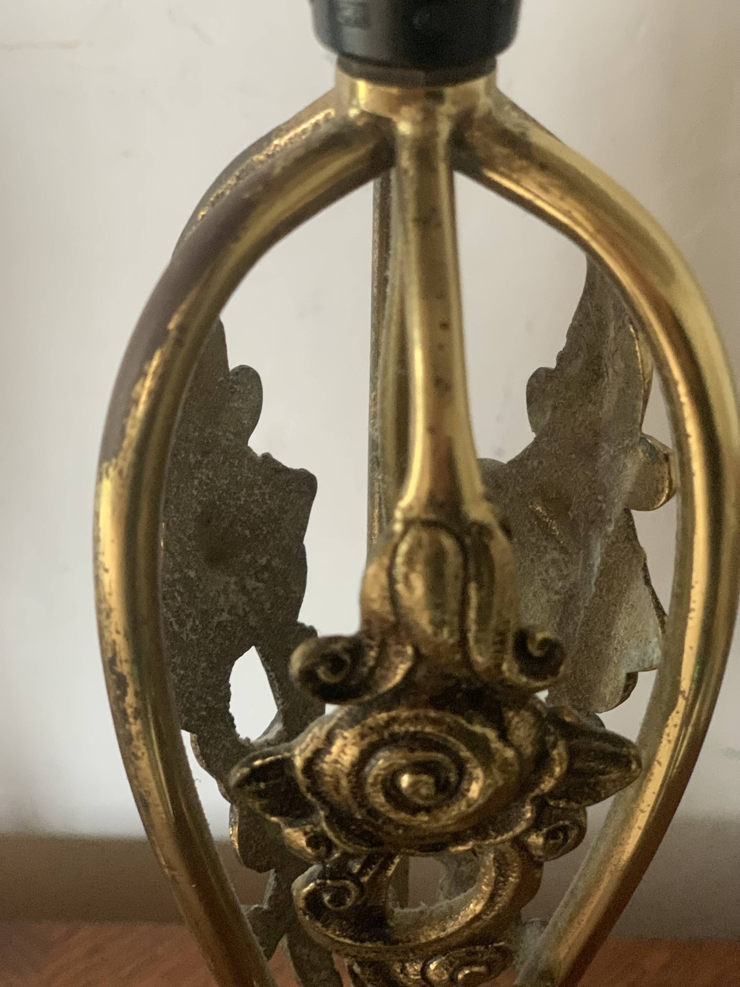 Pair of vintage brass table lamps in art nouveau style