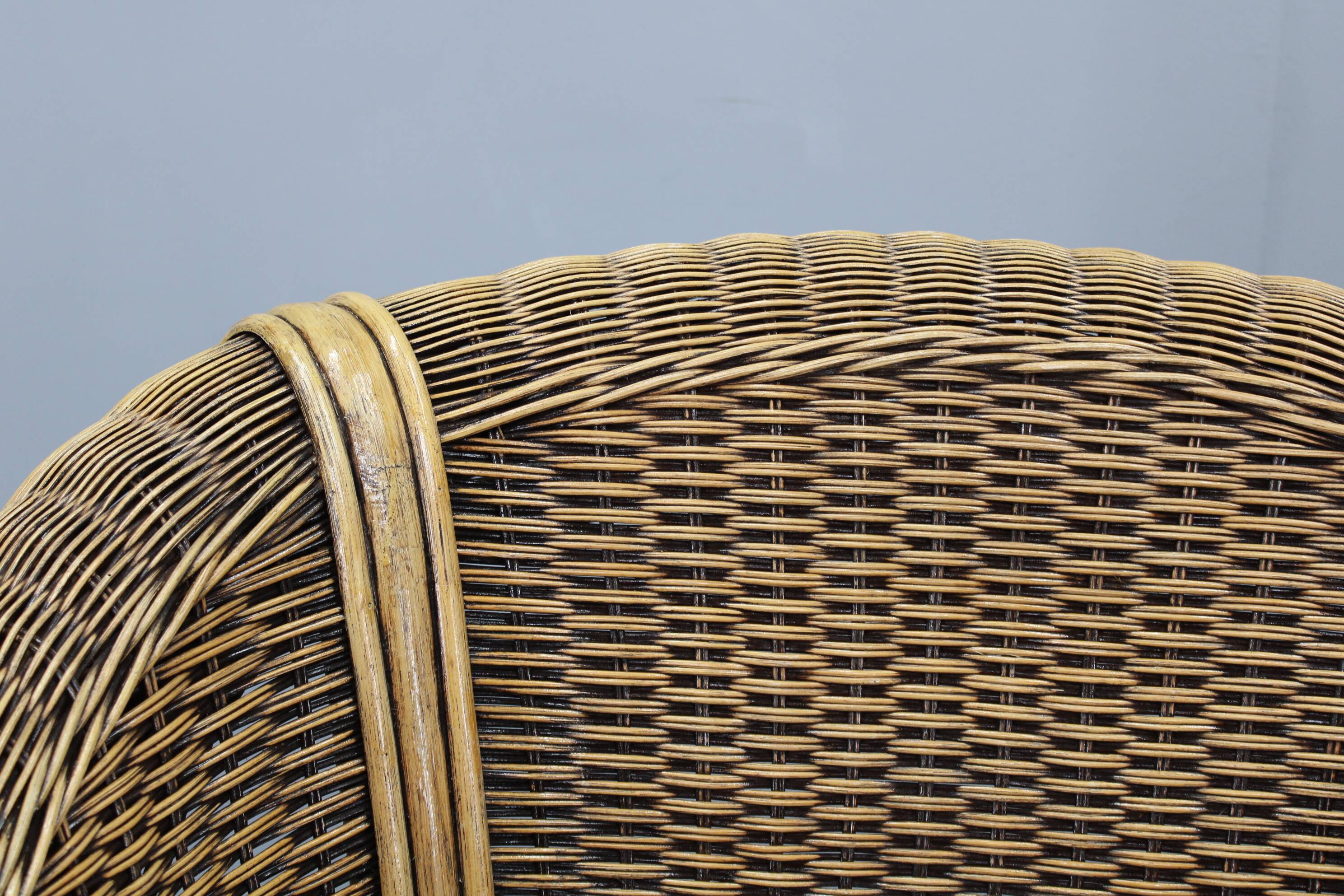Vintage organic rattan armchair and round coffee table set, 1980s-1990s