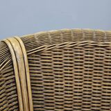 Vintage organic rattan armchair and round coffee table set, 1980s-1990s