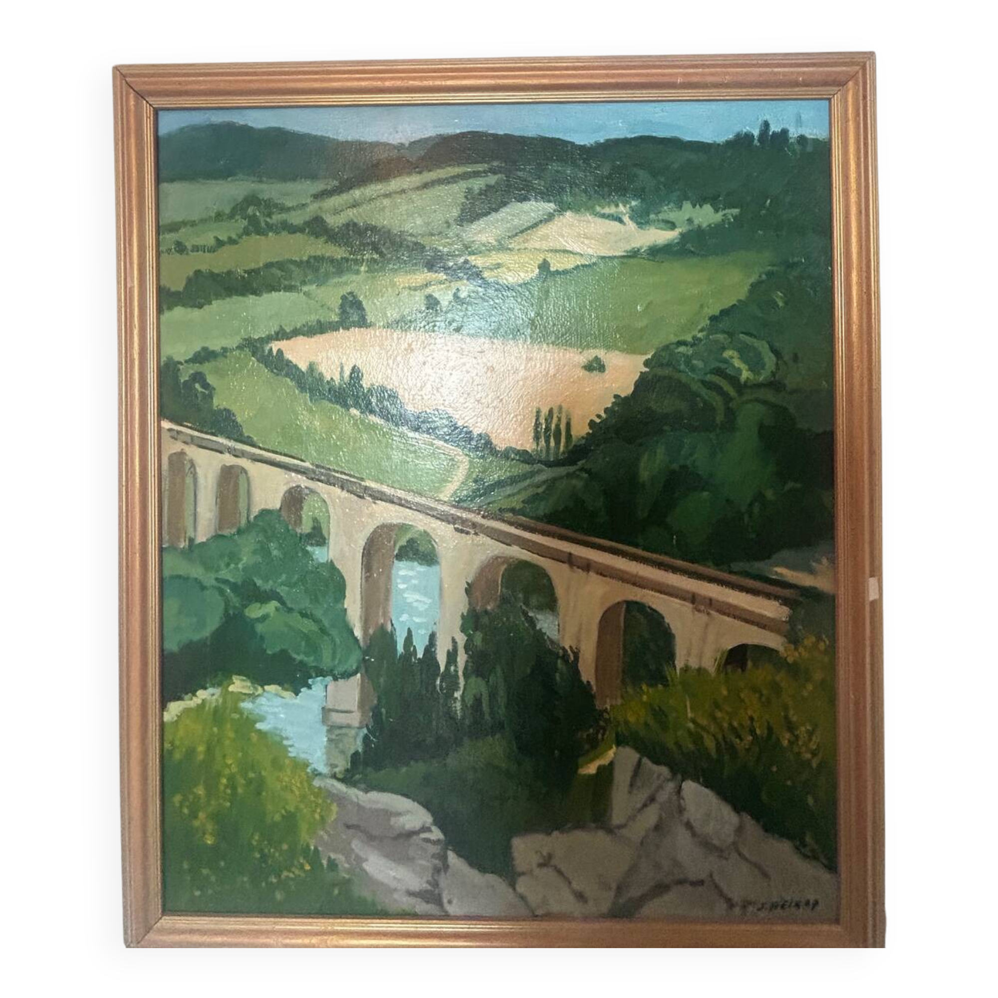 Painting, oil on canvas landscape of Clecy