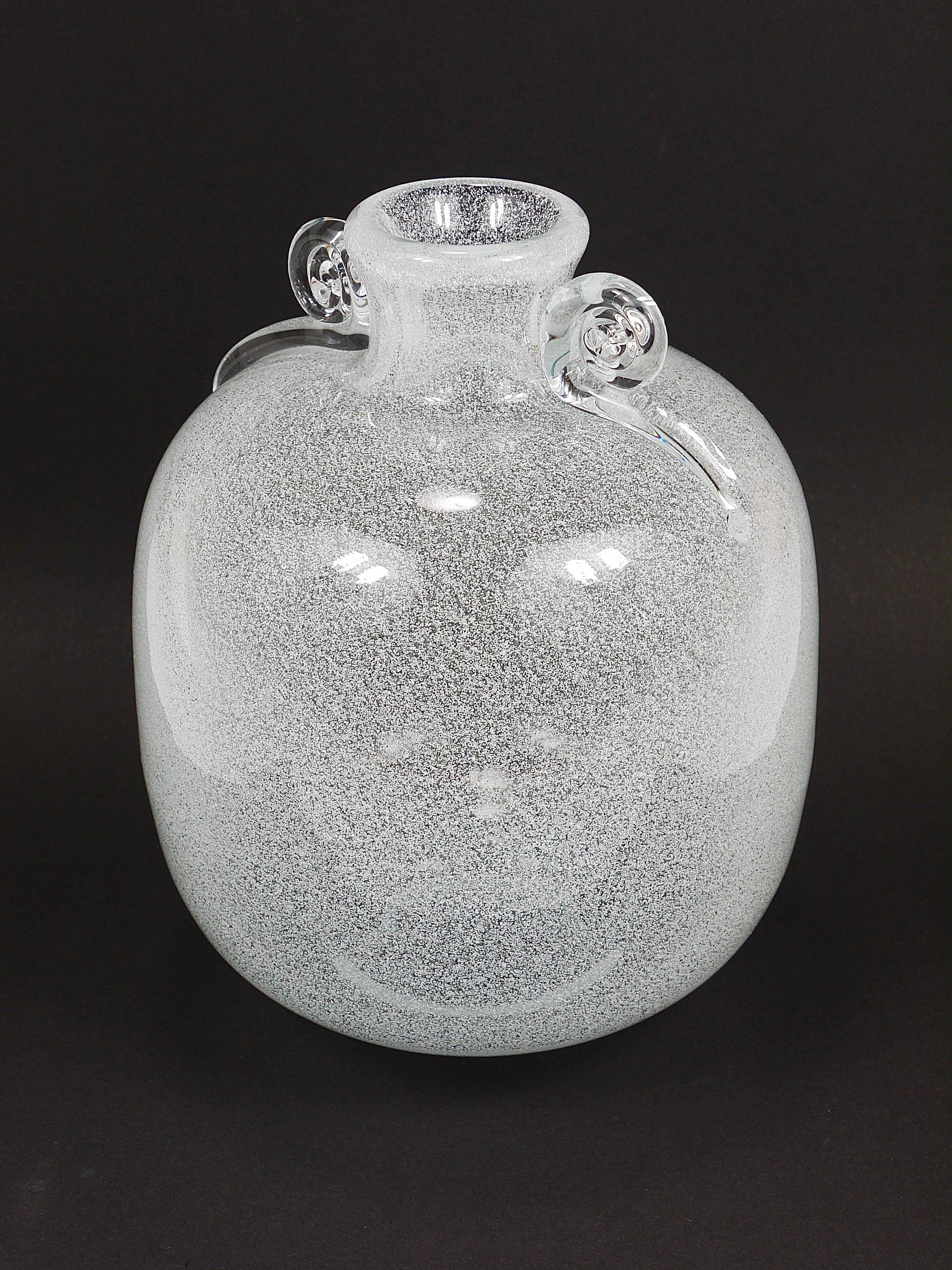 Seguso Vetri d’Arte Pulegoso vase with bubbles and handles, Murano, Italy 1950s