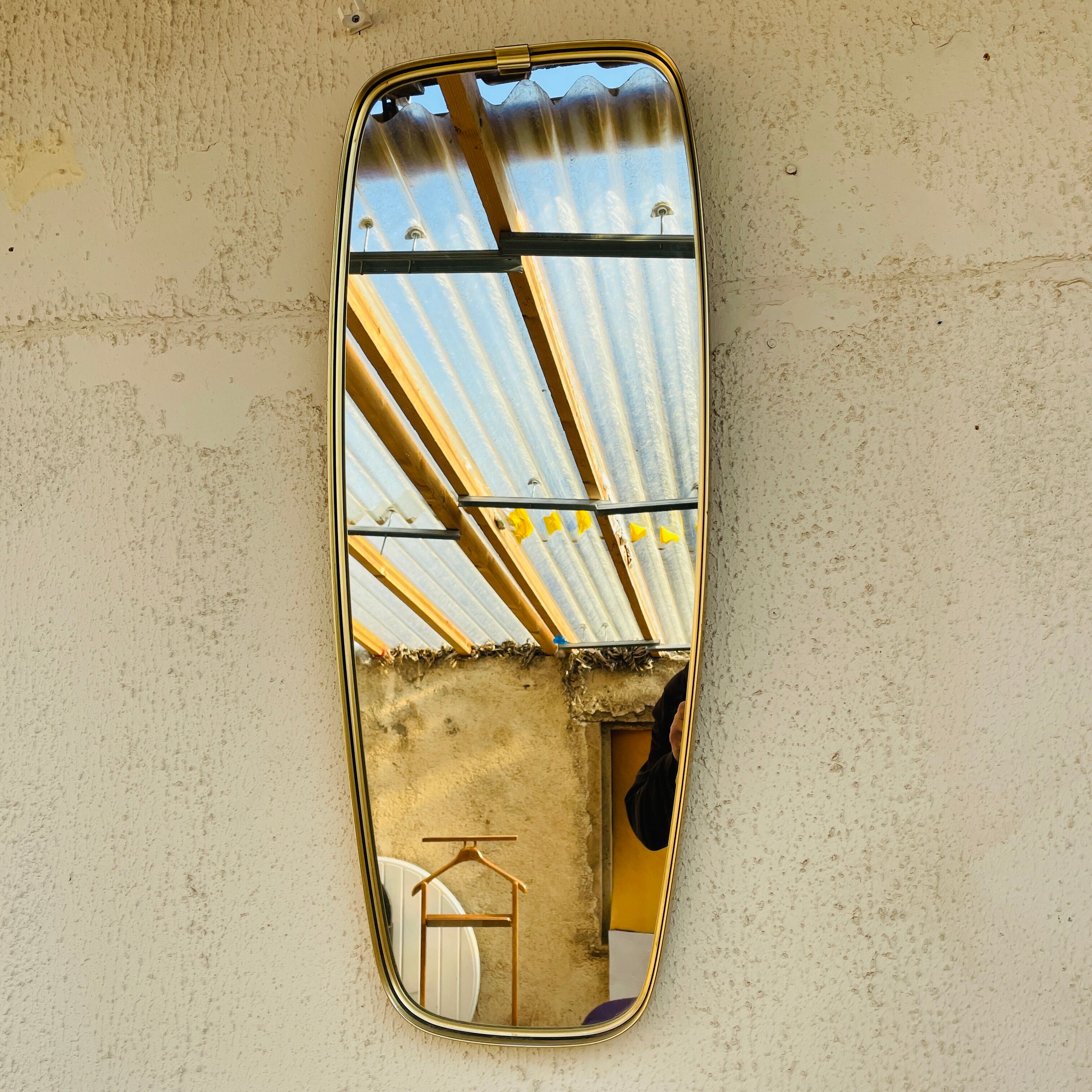 Large asymmetrical mirror metal gold vintage 1960 60 design mirror