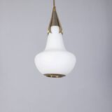 Vintage 1960s brass and opaline glass chandelier, designed by Stilnovo