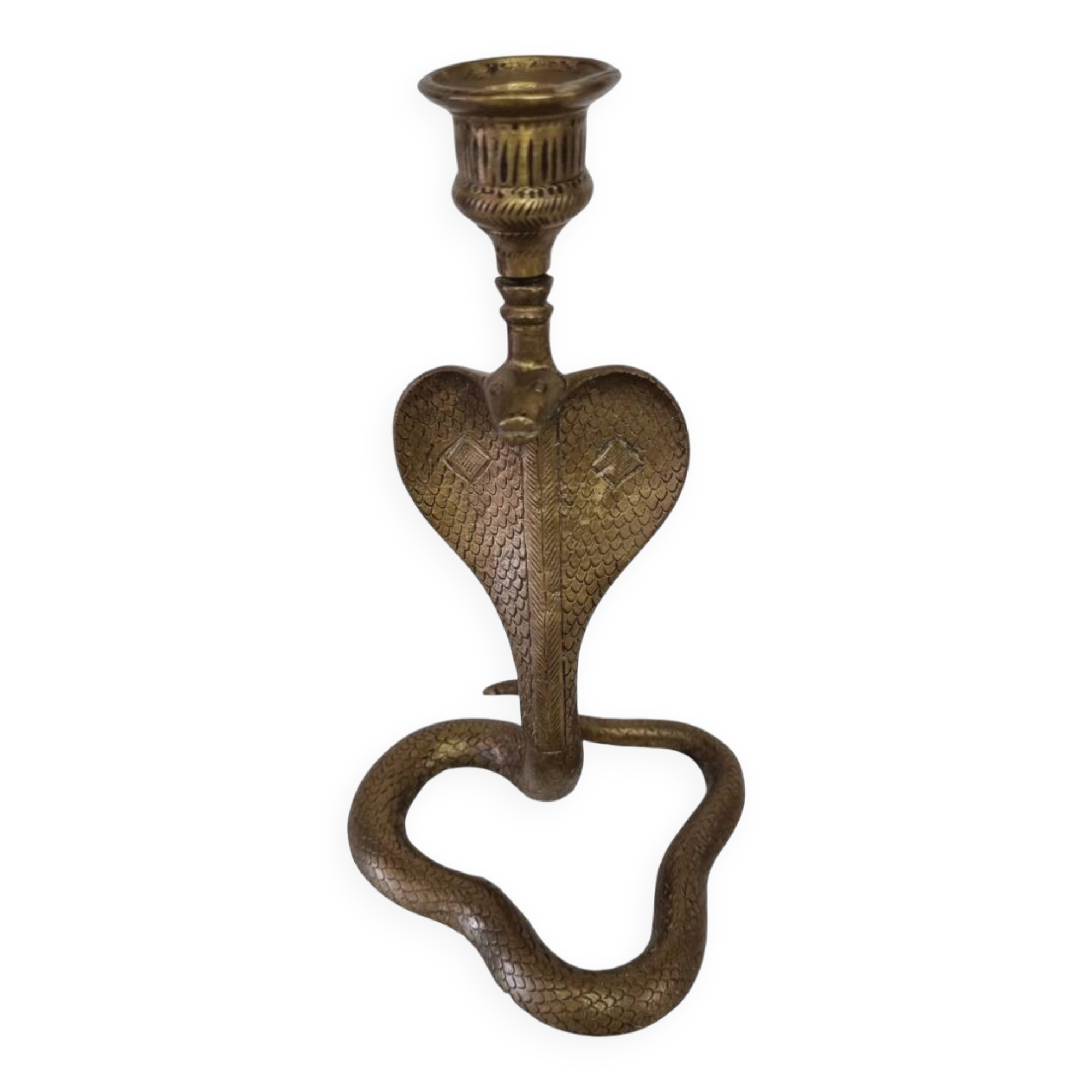 Vintage brass cobra candlestick, 1970s
