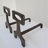 Pair of chenets modernist style steel design 70s