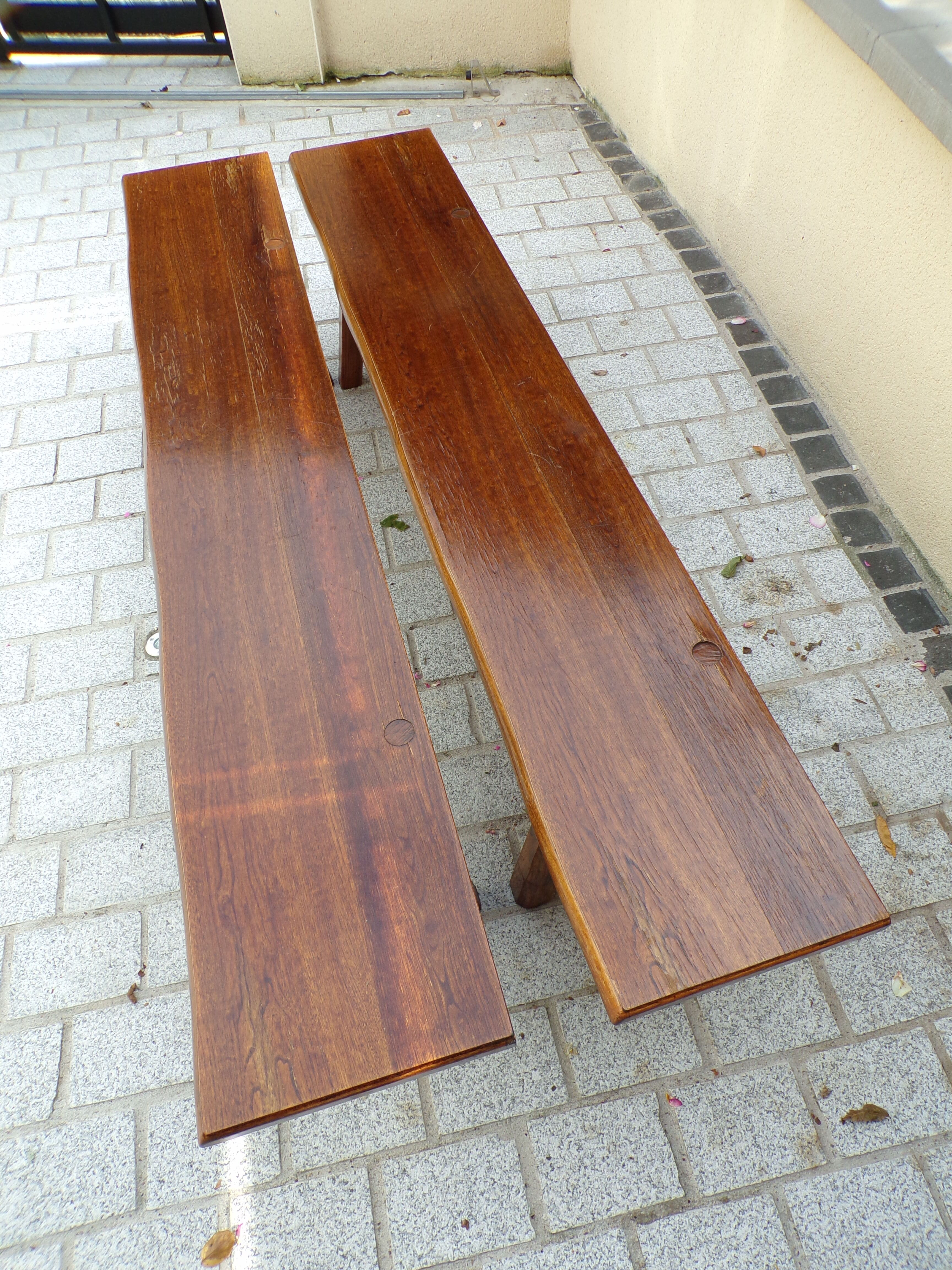 Pair of brutalist elm benches