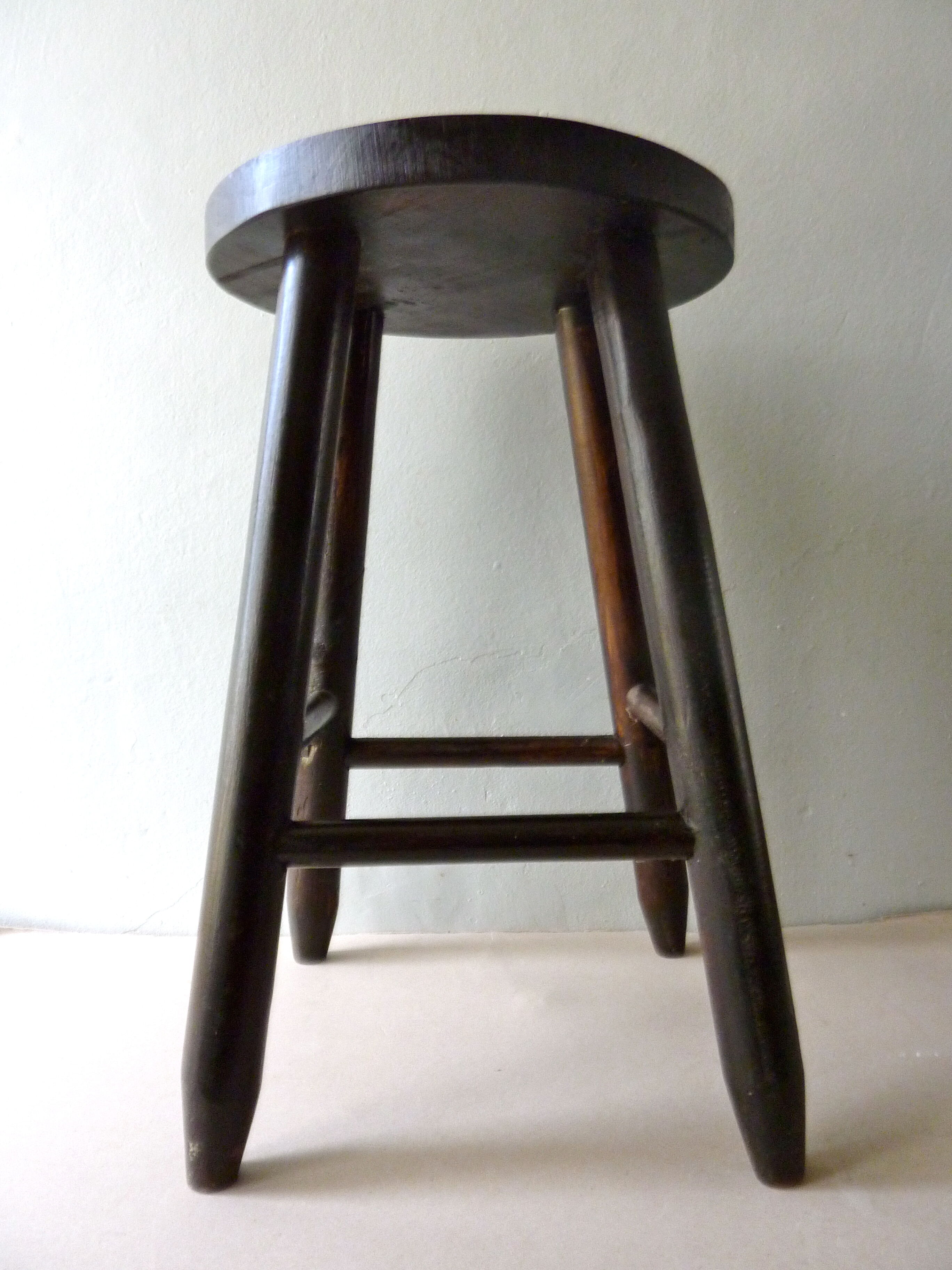 Wooden stool massive dark years 70
