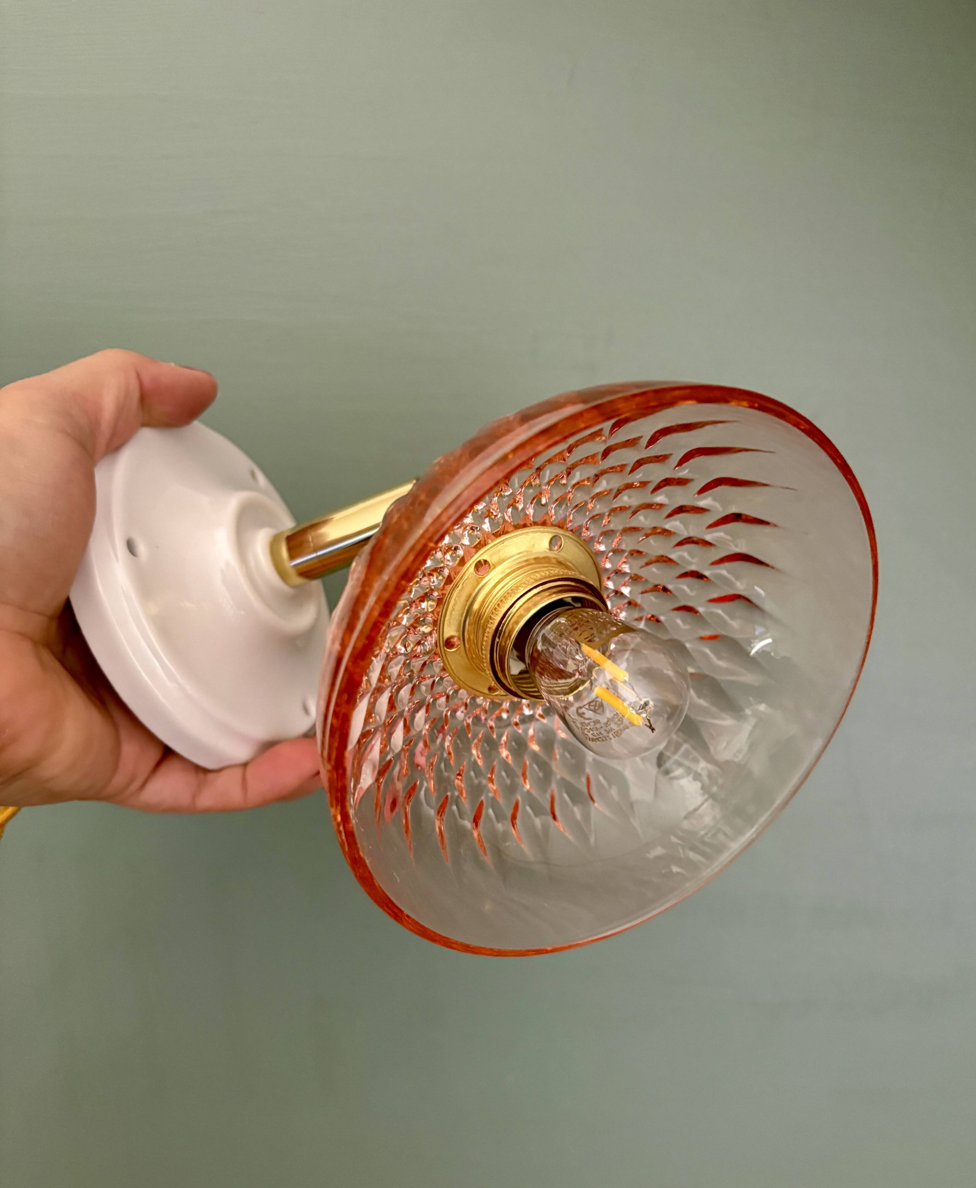 Vintage pink glass lampshade - tableware collection