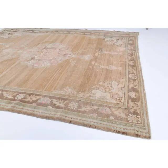 Vintage Turkish Hand-Knotted Wool Cotton Brown Area Rug 69x71