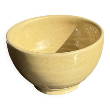 Small vintage yellow terracotta bowl with a handmade pedestal H8 D12