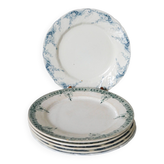 Lot de 6 assiettes plates en Terre de Fer dépareillées Sarreguemines et Lunéville