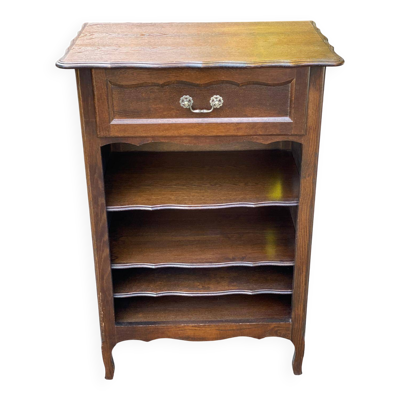 Bibliothèque étagère Bibus Louis XV en bois massif finition chêne foncé tir