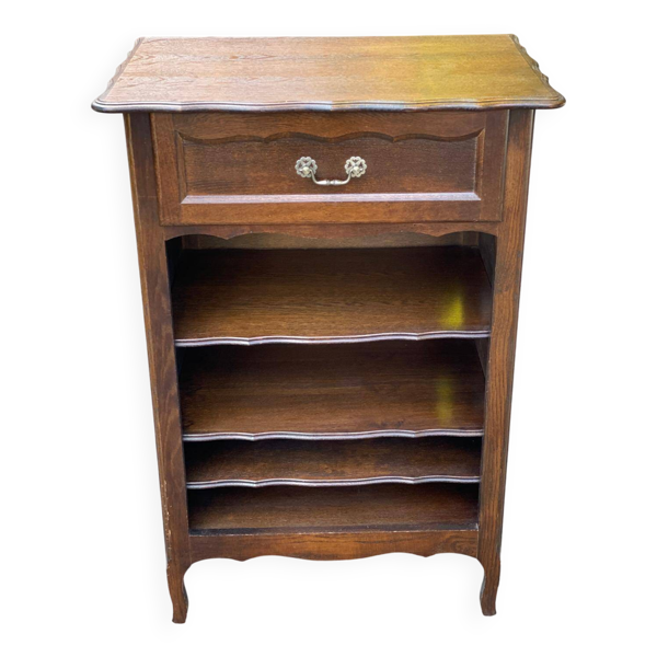Bibliothèque étagère Bibus Louis XV en bois massif finition chêne foncé tir