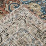 Tapis Persan Ancien – Fait Main Vintage à Médaillon, Tons Bleu et Brique