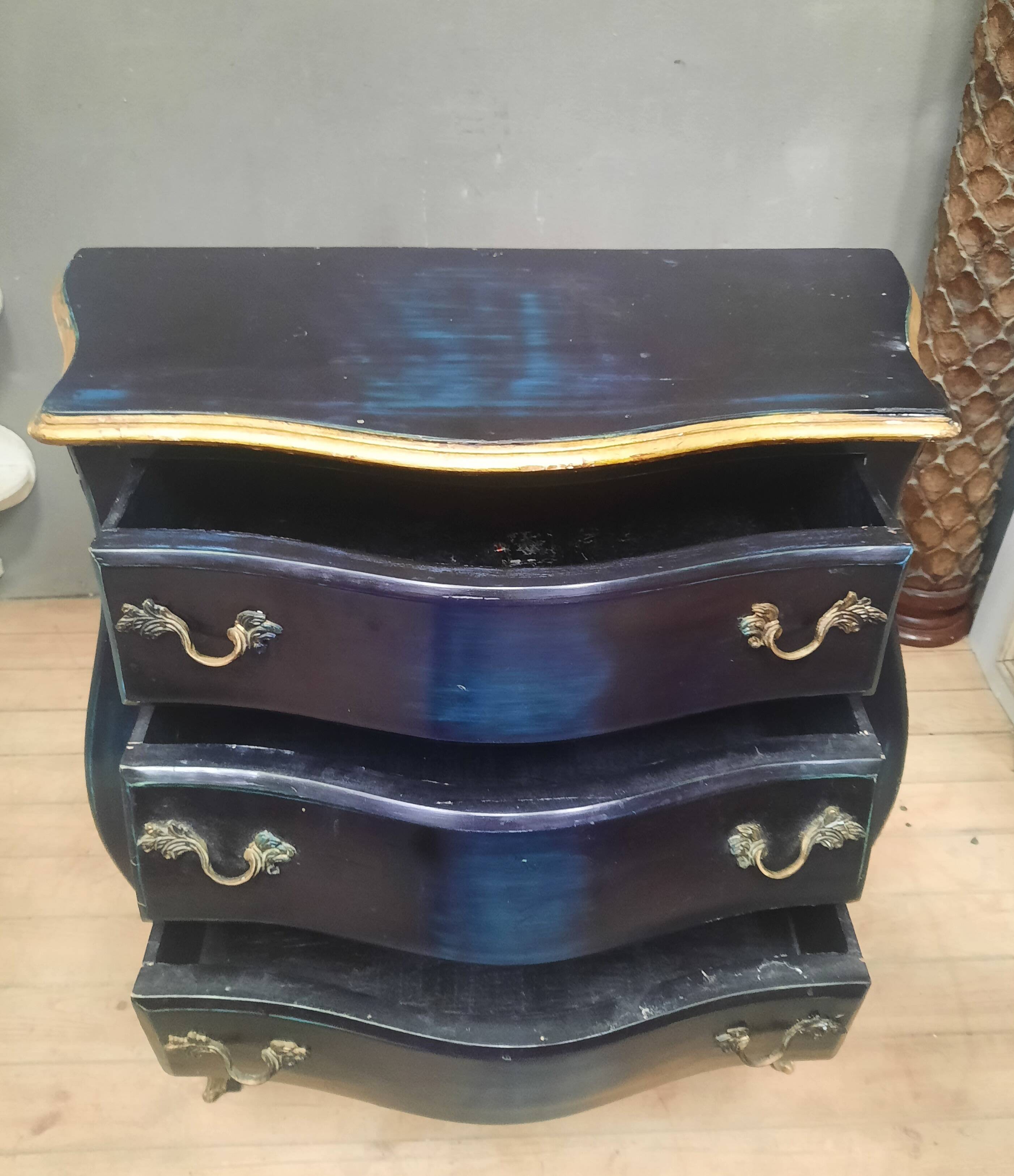 Commode de style Louis XV  laquée  bleu/noir