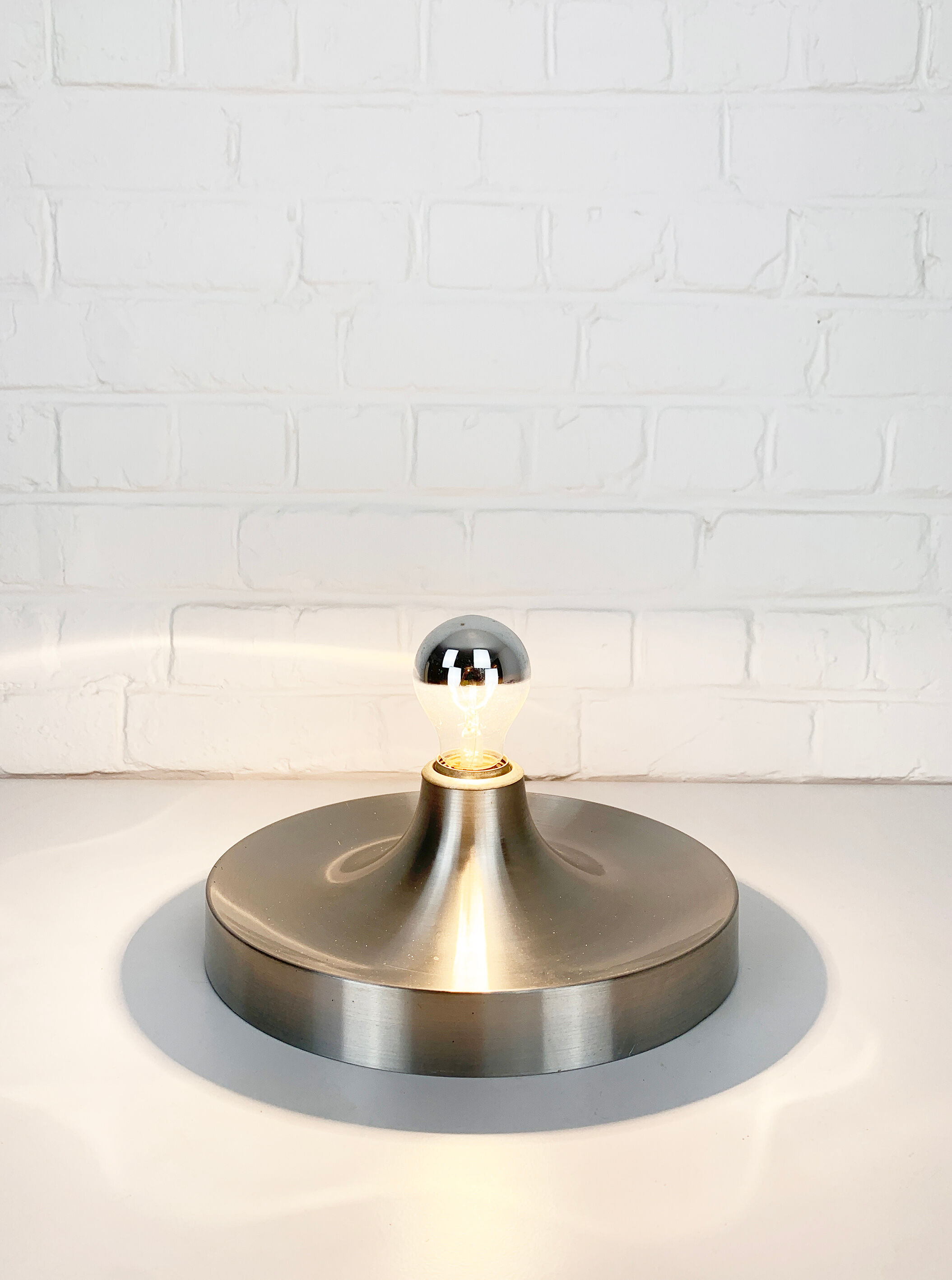 Brushed aluminum space age wall lamp, Flush Light, Germany 1960-70