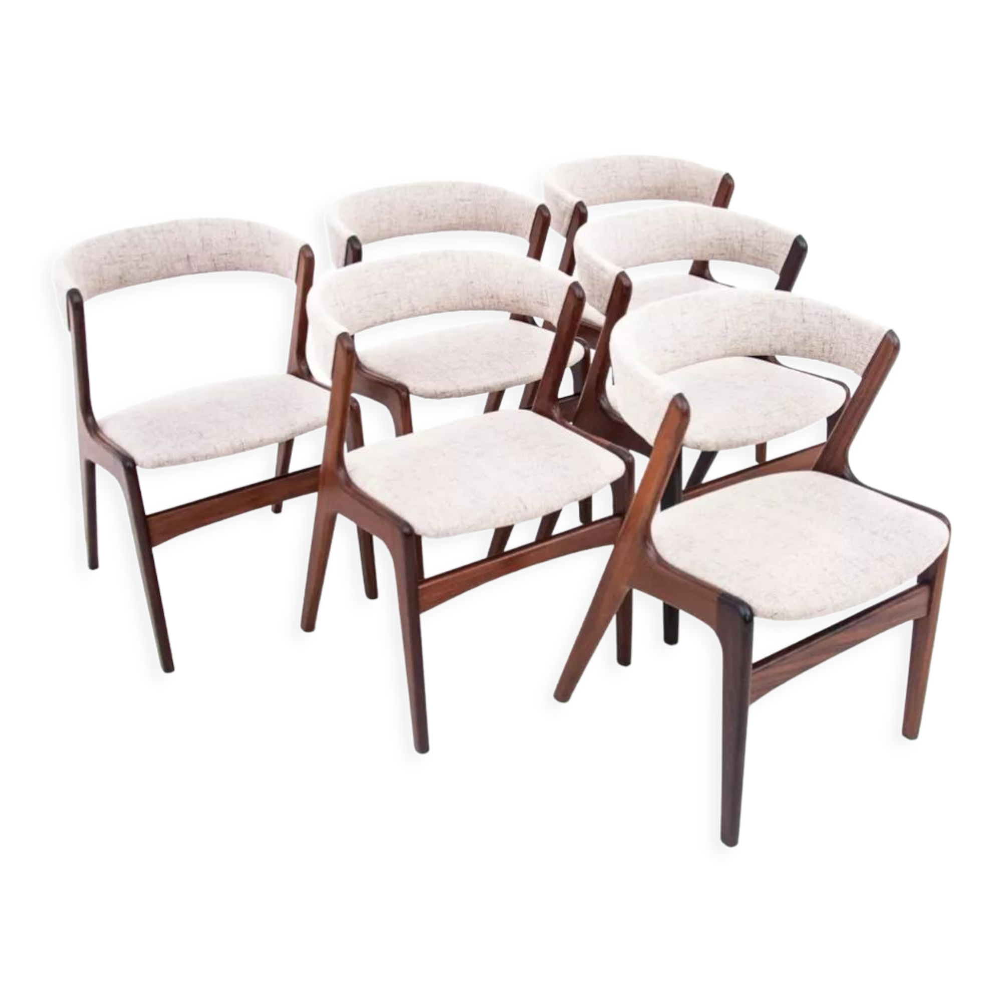 Ensemble de six chaises t21 fire model, korup stolefabrik, années 1960